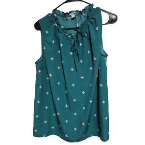 Merona Sleeveless Teal Top Womens Plus Size XXL Ruffle Neck White Dots Blouse